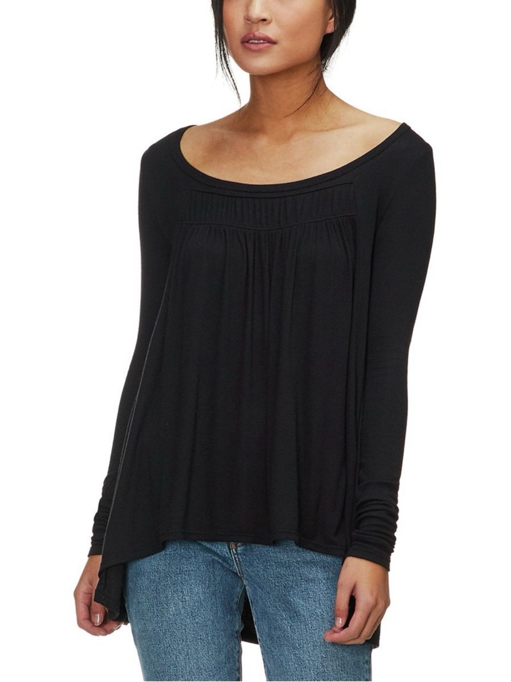 Free People Black Long-Sleeve Scoop Neck Tunic Top